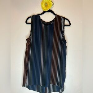 Who What Wear~Multi-Color Striped Tank Top~Sleeveless~Back Button Closure~Size L